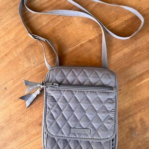 Travel Ready Vera Bradley Quilted Gray Crossbody Bag with Front Zip